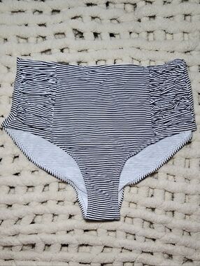 Sea Level Swim Australia Positano Stripe  High Waist Gathered Bikini Bottom New
